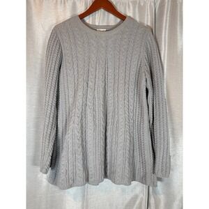 J Jill Chenille Cable Knit Tunic Sweater Women's Size L Gray Long Sleeve